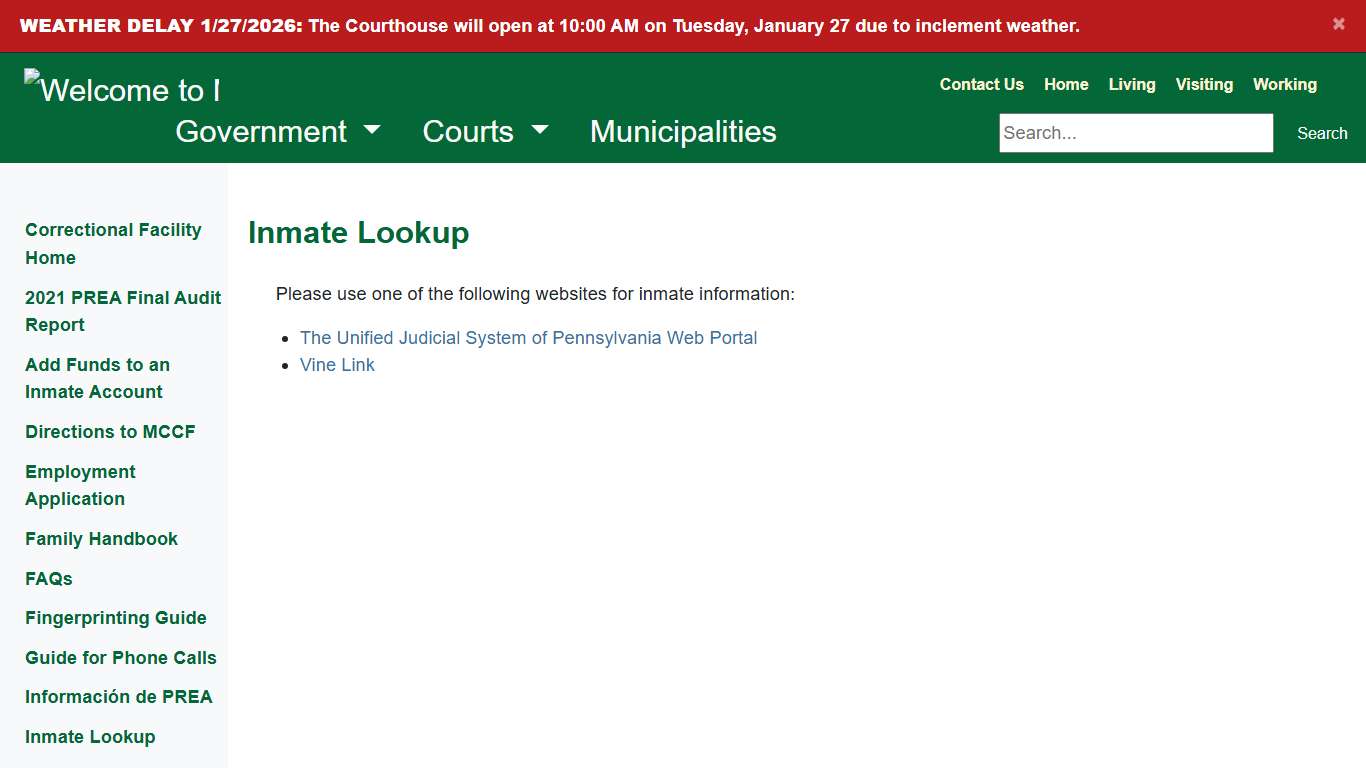 Mifflin County - Inmate Lookup