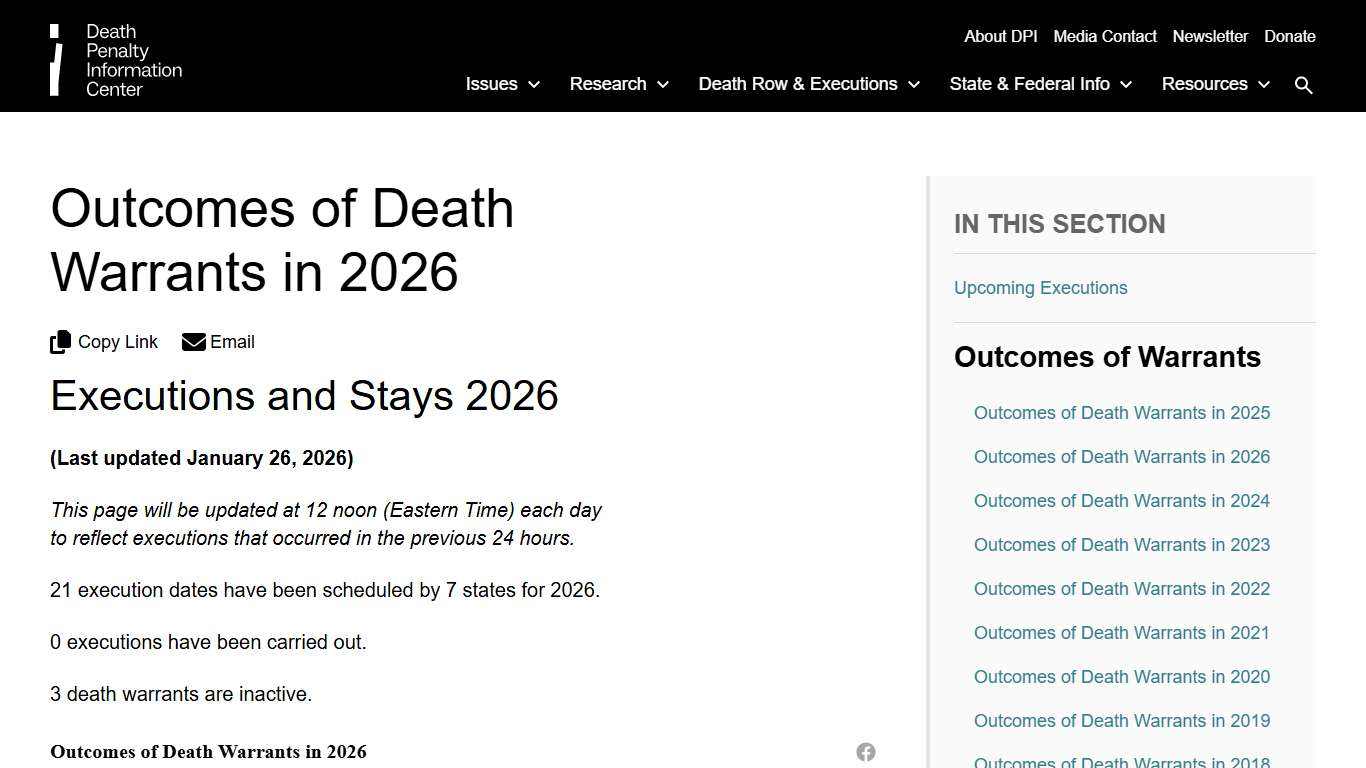 Outcomes of Death Warrants in 2026 Death Penalty Information Center
